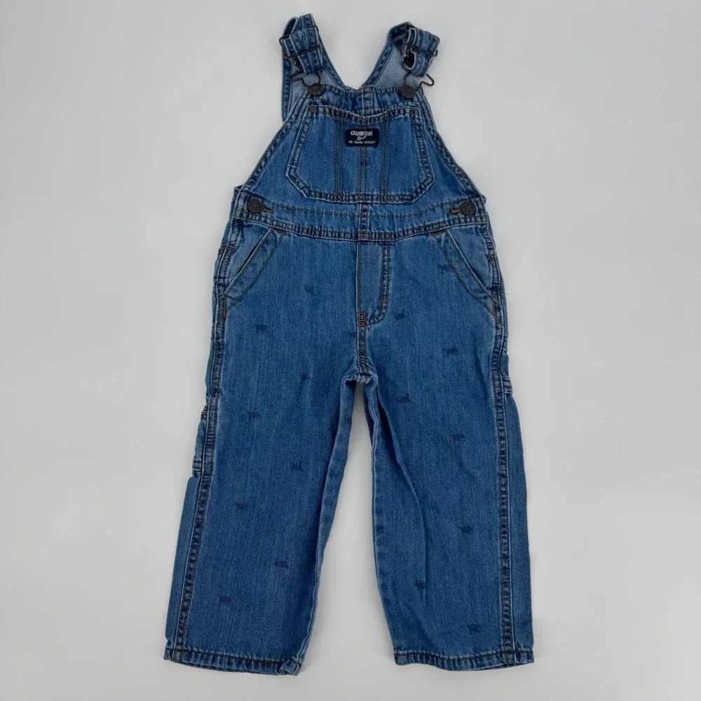 OshKosh B'gosh Denim Overalls Toddler‎ 3T Blue Jean Vestbak Animal Print